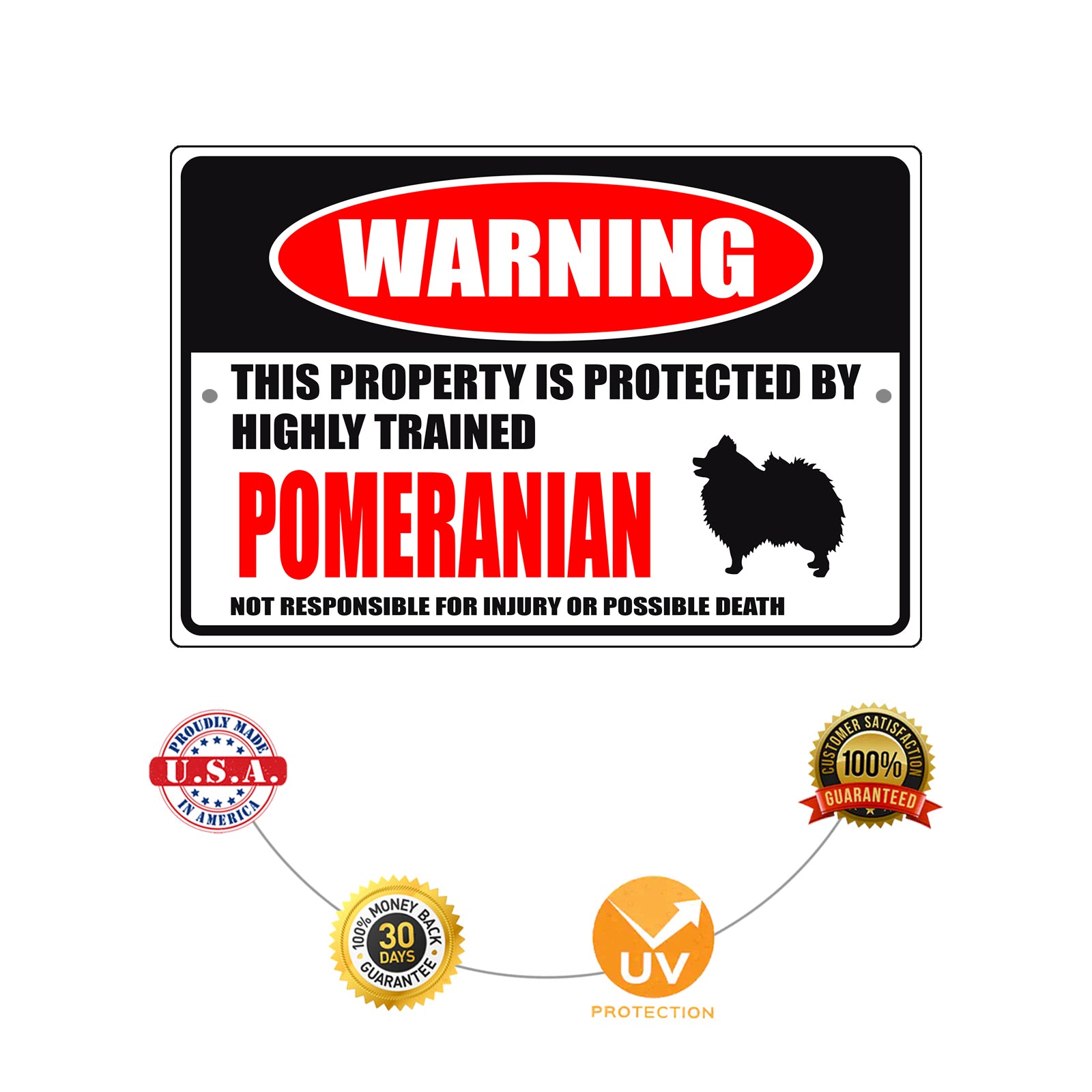 Warning this property is protected by highly trained Pomeranian aluminum metal sign