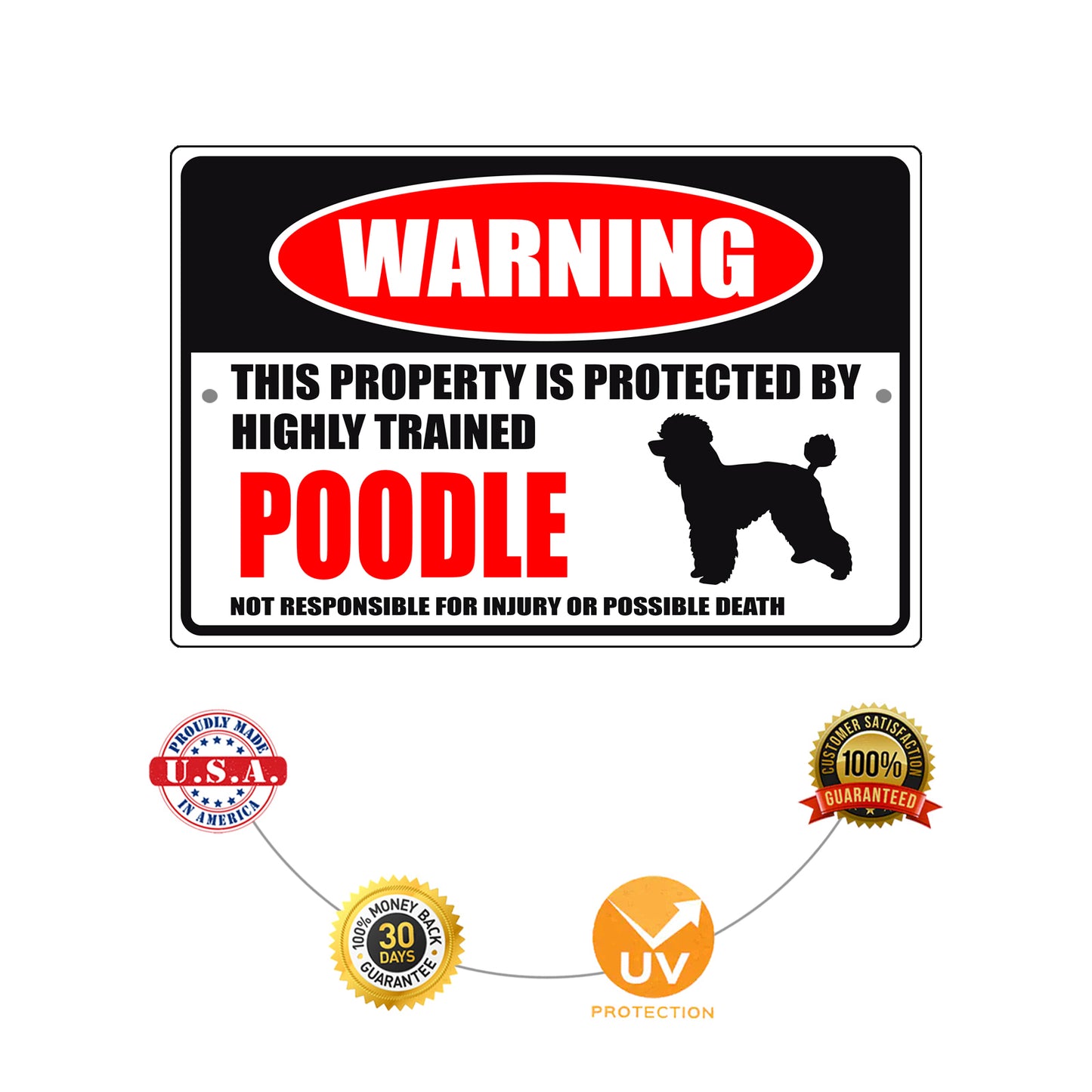 Warning this property is protected by highly trained poodle aluminum metal sign