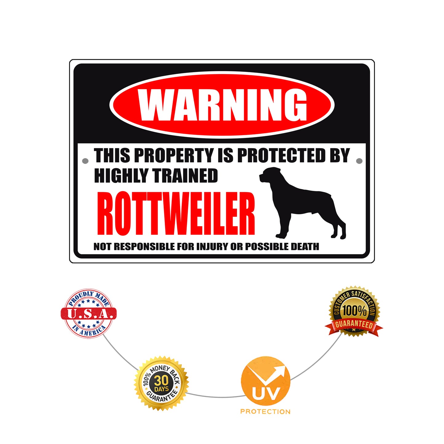 Warning this property is protected by highly trained Rottweiler aluminum metal sign