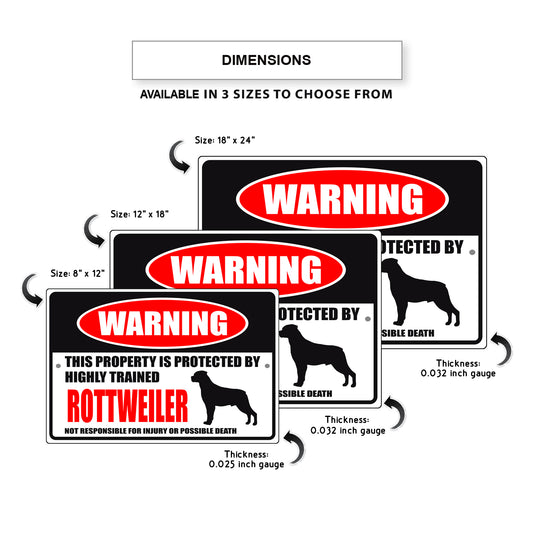 Warning this property is protected by highly trained Rottweiler aluminum metal sign