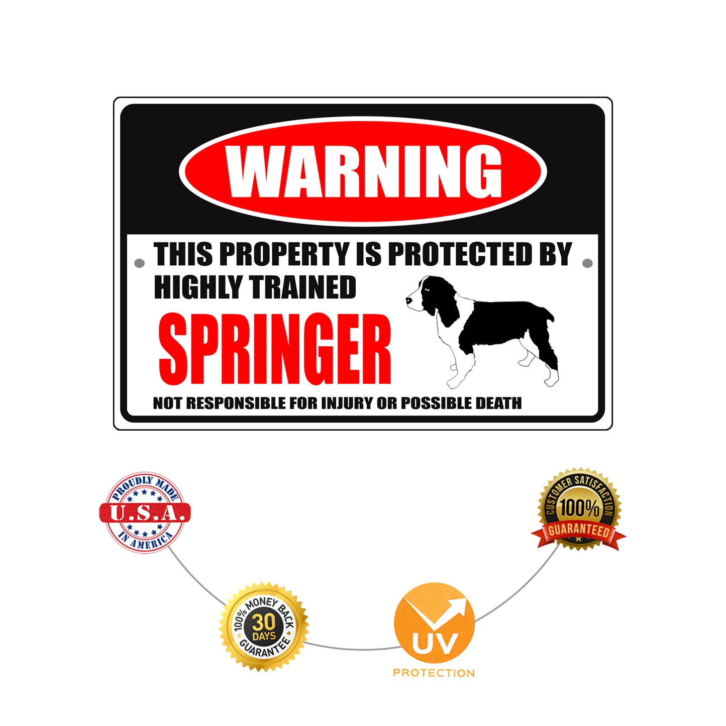 Warning this property is protected by highly trained springer aluminum metal sign