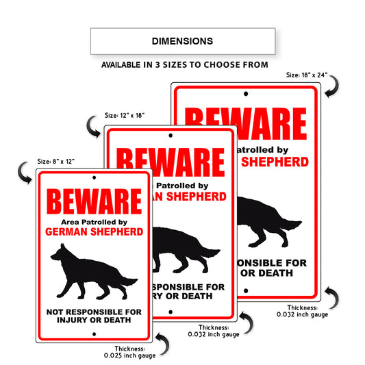 Beware area patrolled by german shepherd aluminum metal sign