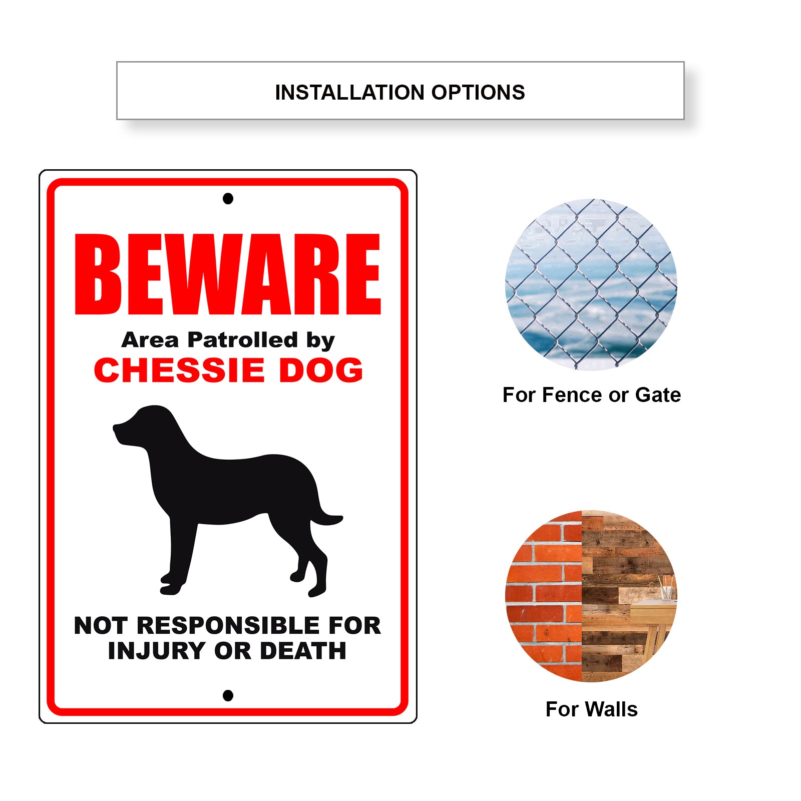 Beware area patrolled by chessie dog aluminum metal sign