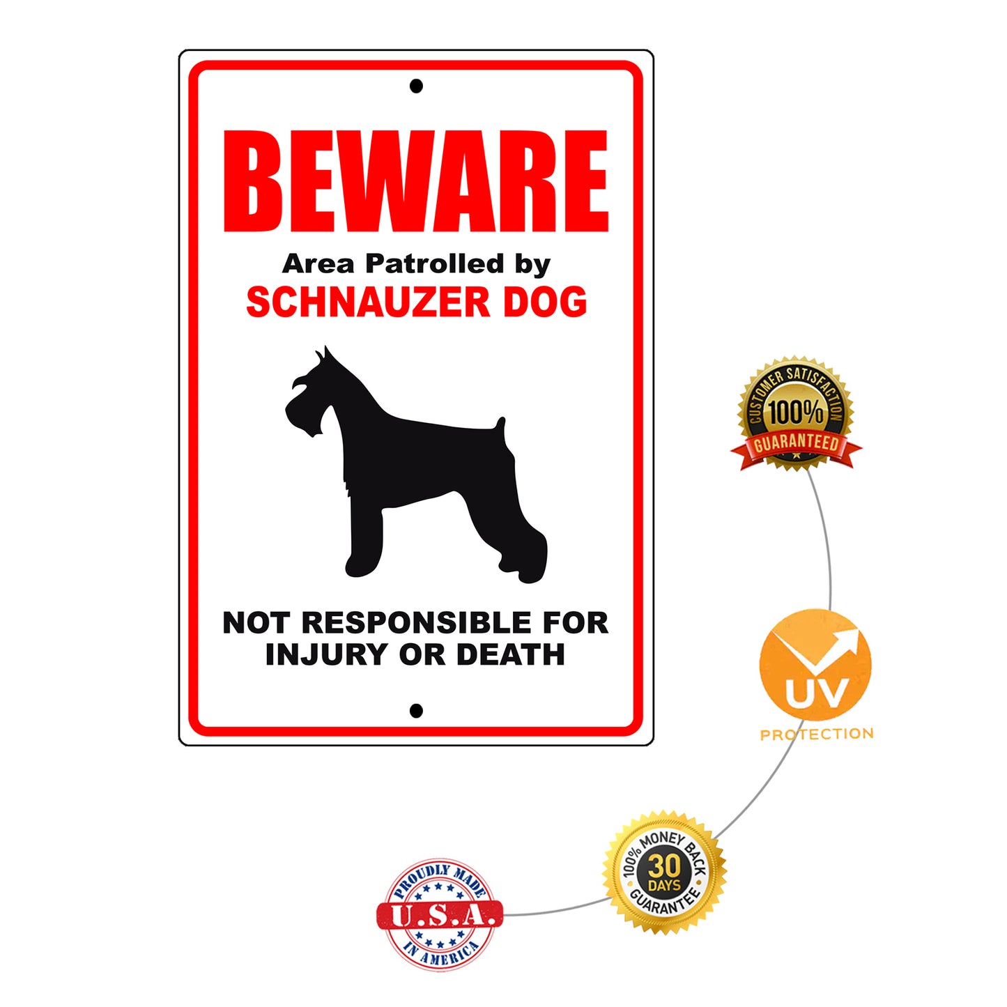 Beware area patrolled by schnauzer dog aluminum metal sign