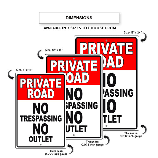 Private road no trespassing no outlet aluminum metal sign