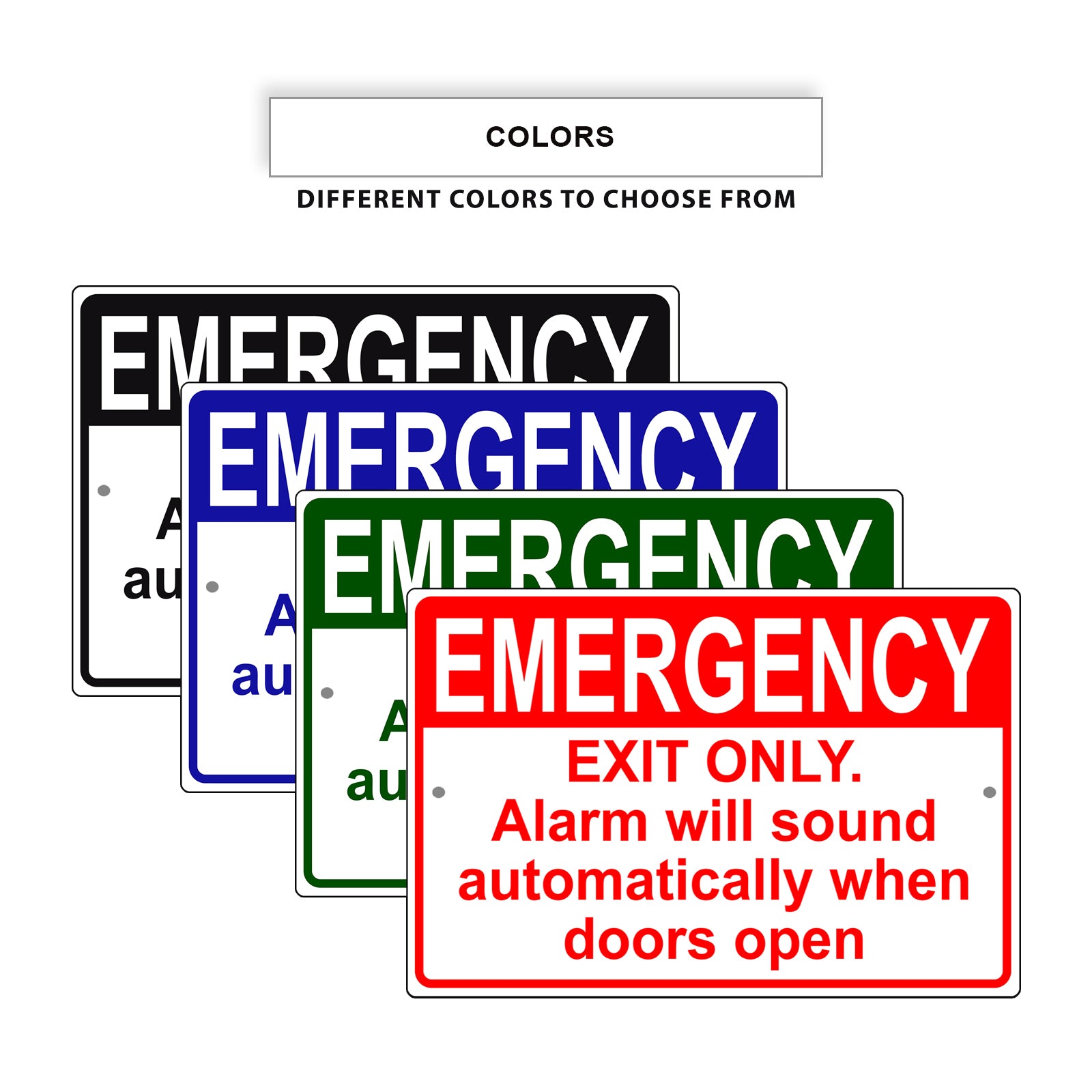 Emergency exit only alarm will sound automatically when doors open aluminum metal sign