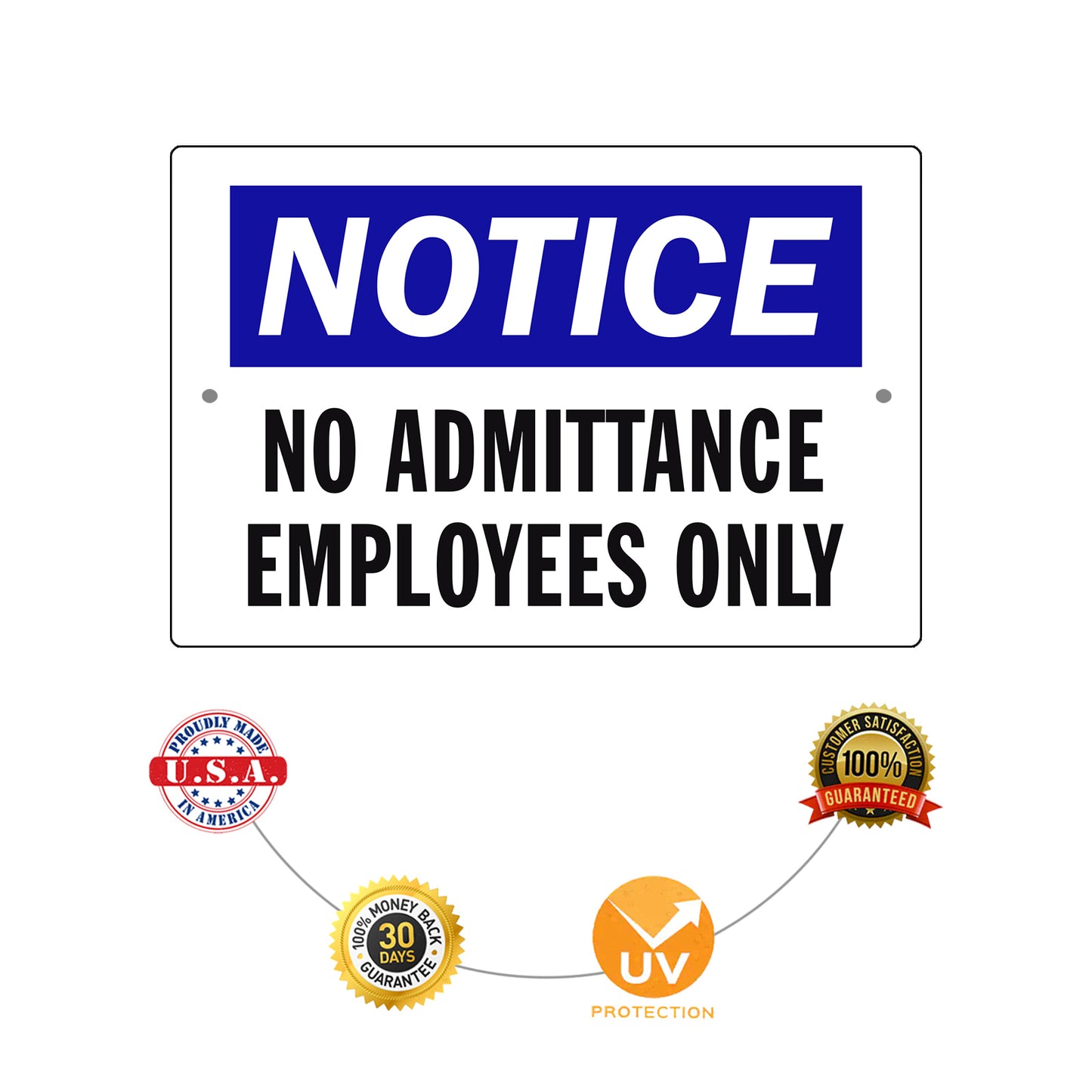 Notice No Admittance Employees Only Aluminum Metal Sign