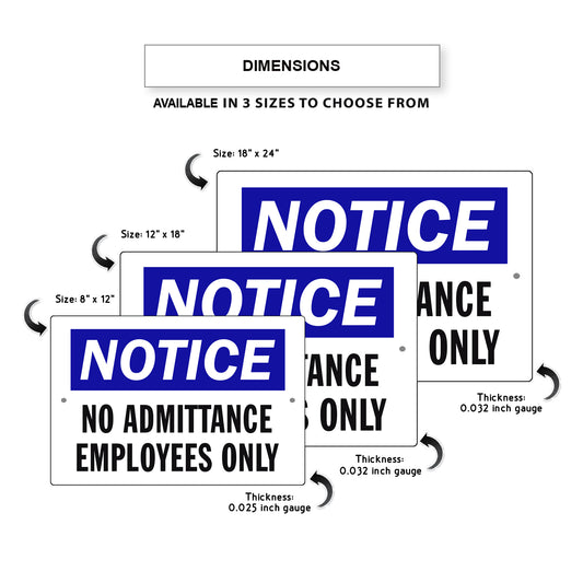 Notice No Admittance Employees Only Aluminum Metal Sign