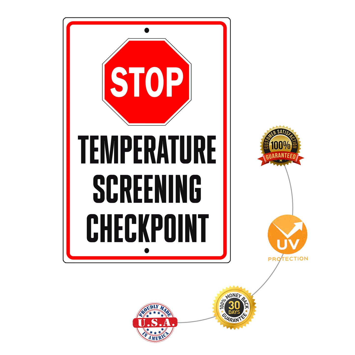 Stop Temperature Screening Checkpoint Aluminum Metal Sign