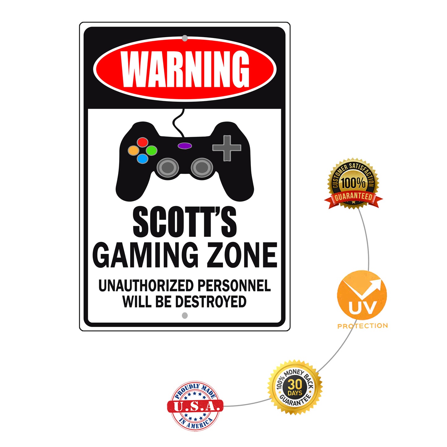 Warning Scott's Gaming Zone Aluminum Metal Sign