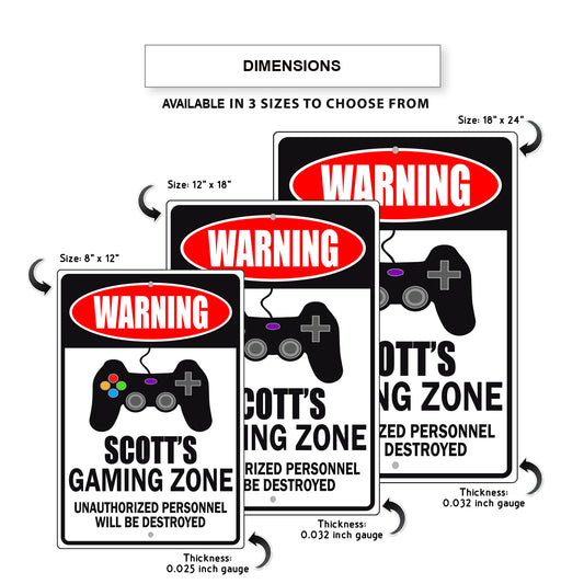 Warning Scott's Gaming Zone Aluminum Metal Sign