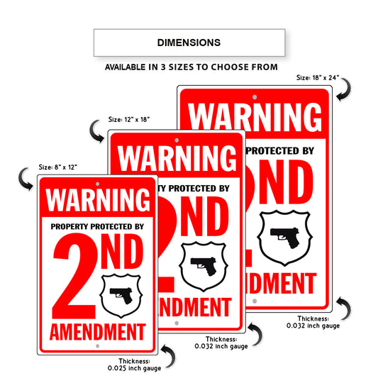 Warning Property Protected By 2nd Amendment Aluminum Metal Sign
