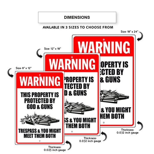 Warning This Property Is Protected By God & Guns Aluminum Metal Sign