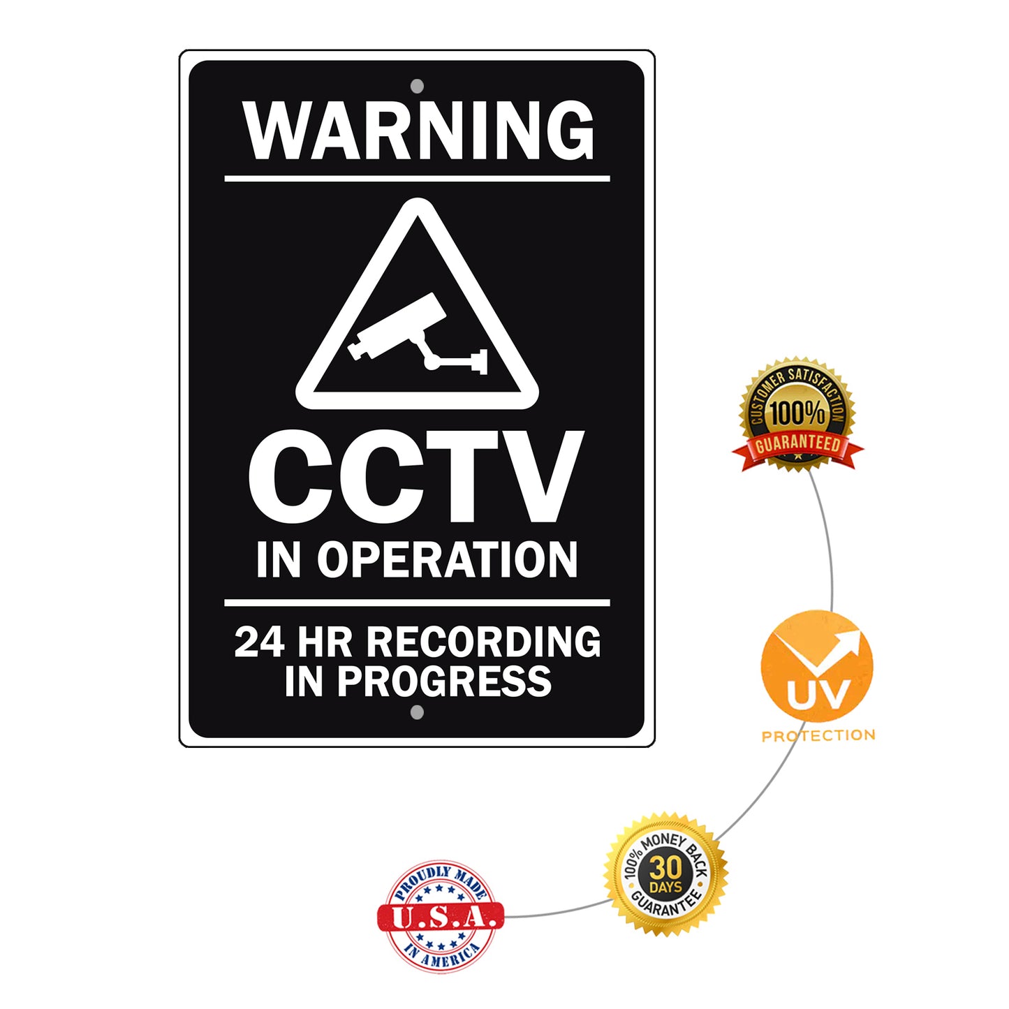 Warning CCTV In operation 24 HR Recording in Progress Aluminum Metal Sign