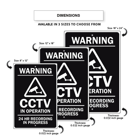 Warning CCTV In operation 24 HR Recording in Progress Aluminum Metal Sign