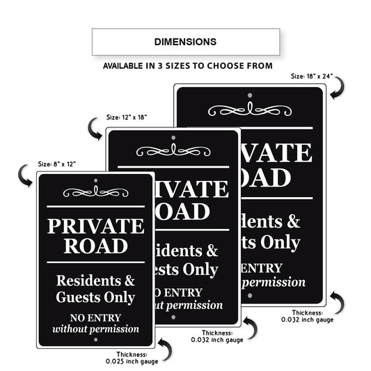 Private Road Resident & Guest Only No Entry Without Permission Aluminum Metal Sign