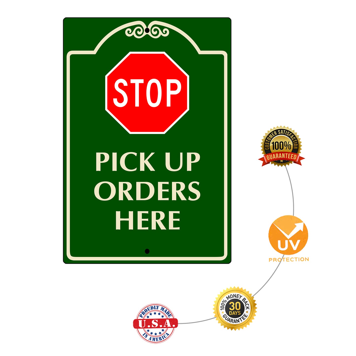 Stop Pick Up Orders Here Aluminum Metal Sign