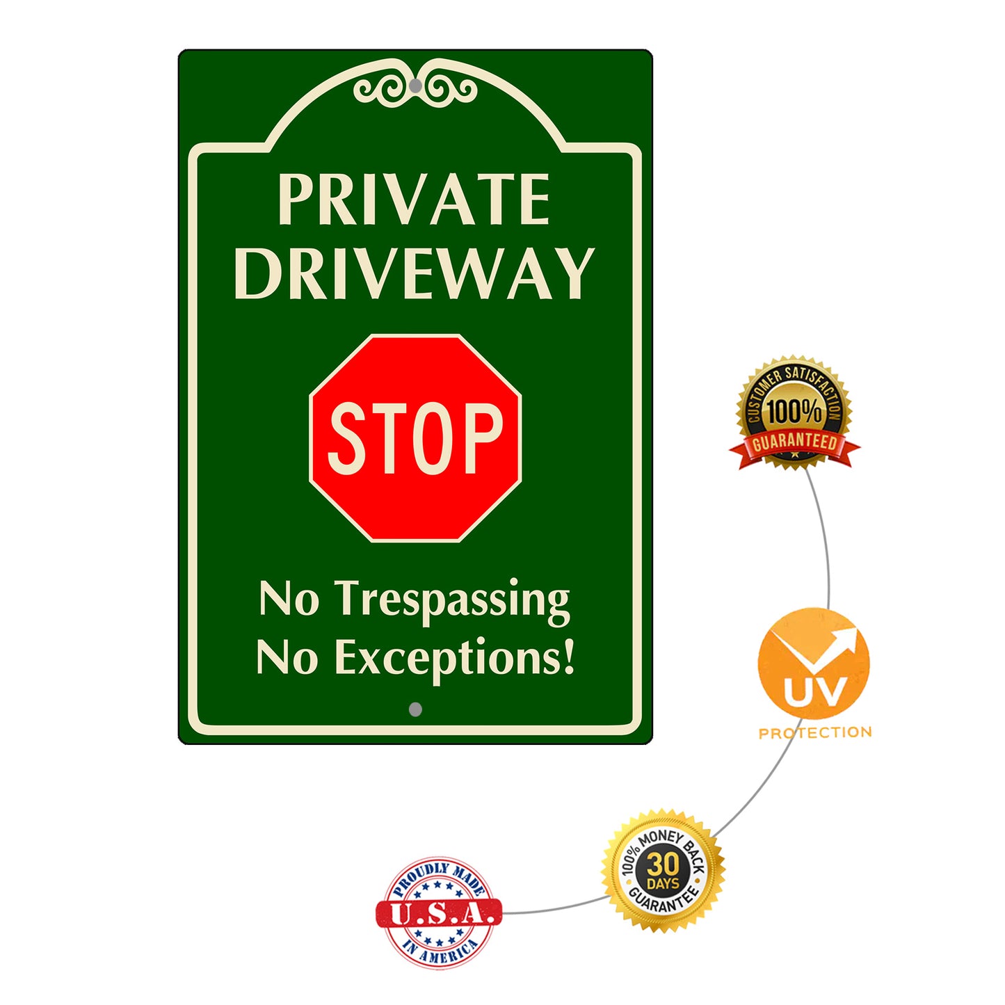 Private Driveway Stop No Trespassing No Exceptions Aluminum Metal Sign