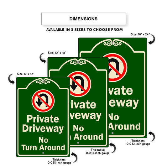 Private Driveway No Turn Around Aluminum Metal Sign