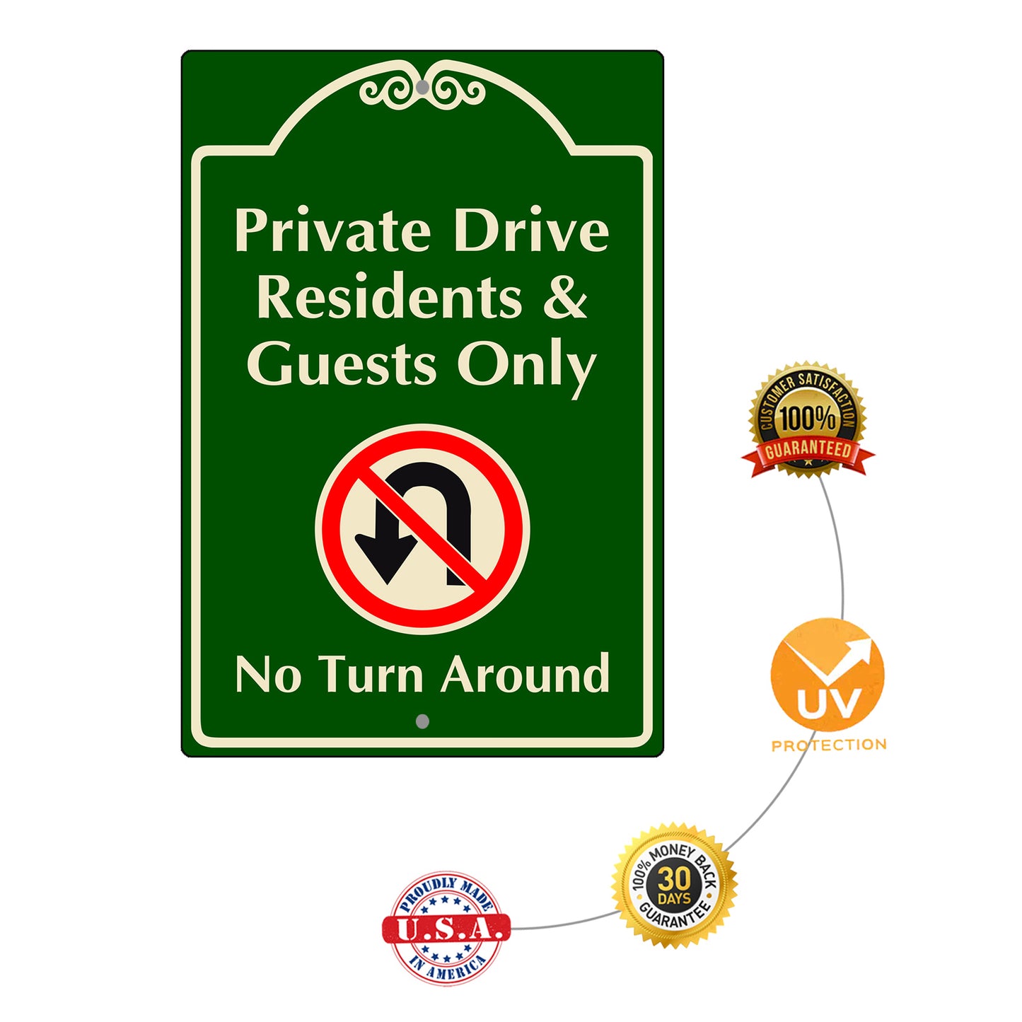 Private Drive Residents & Guests Only No Turn Around Aluminum Sign