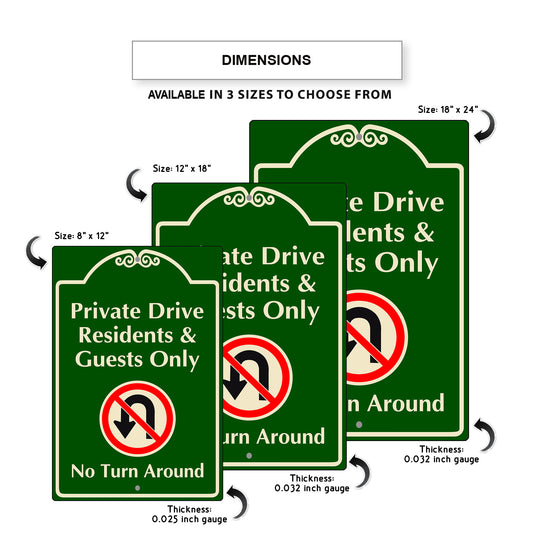 Private Drive Resident And Guest Only No Turn Around Aluminum Metal Sign