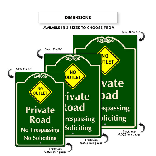 No Outlet Private Road No Trespassing No Soliciting Aluminum Sign