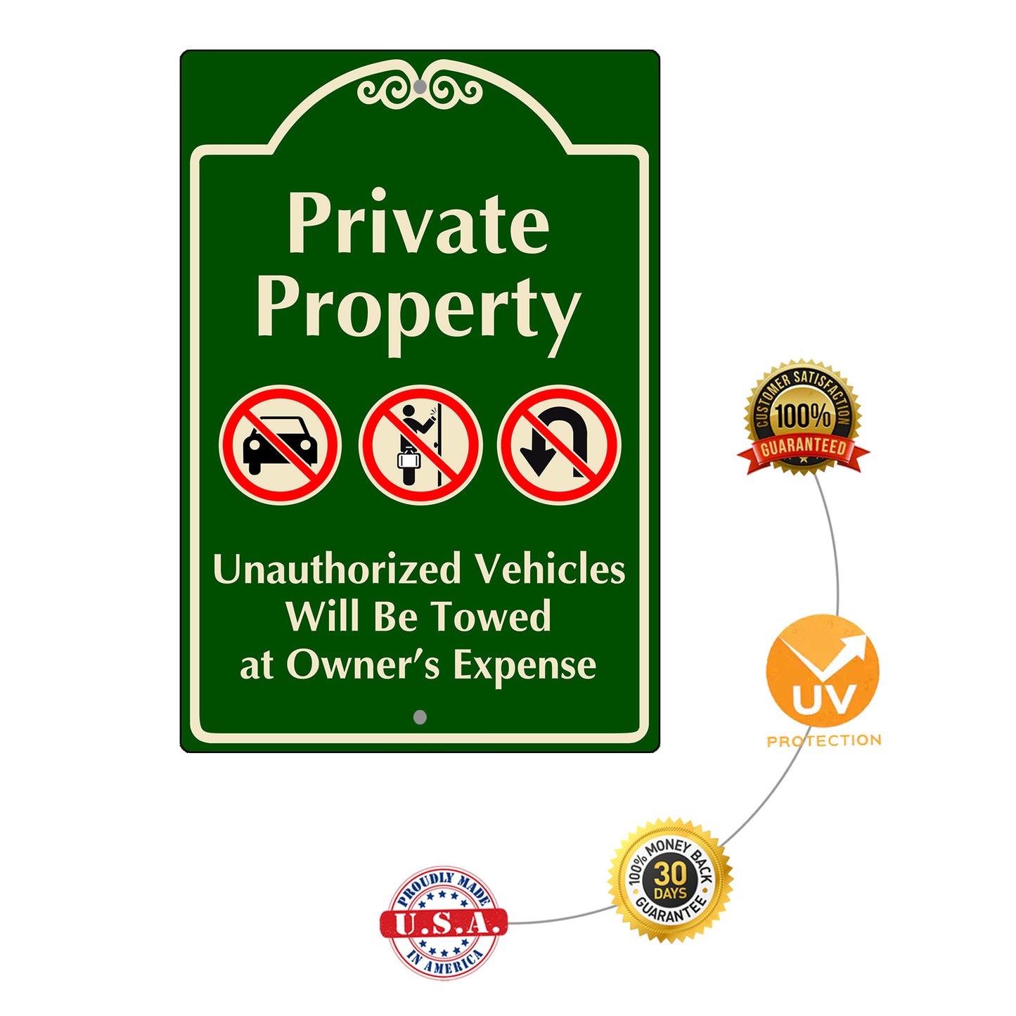 Private Property Unauthorize Vehicle Will Be Towed Aluminum Metal Sign