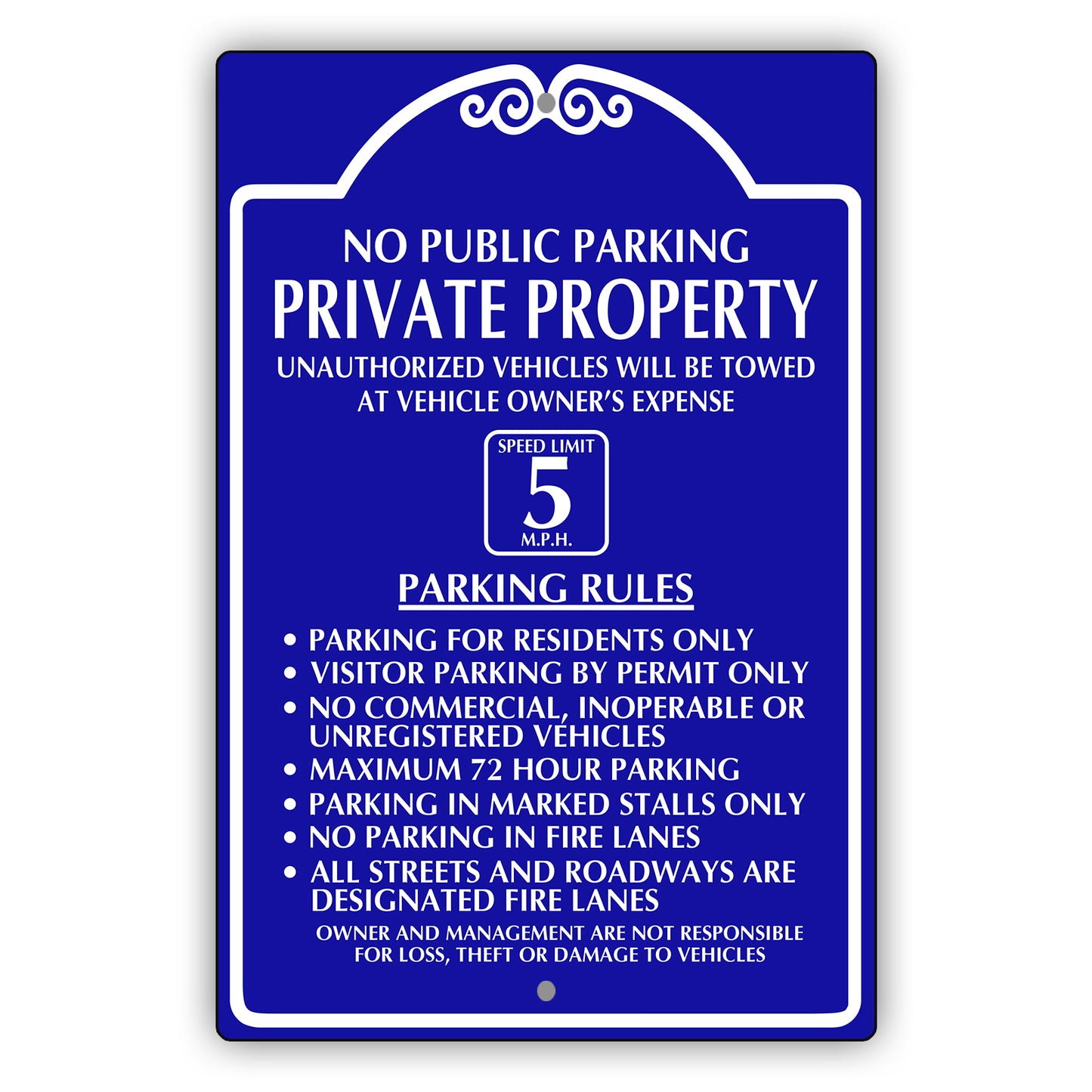 Private Property Speed Limit 5 M.P.H Aluminum Metal Plate Sign (Blue)