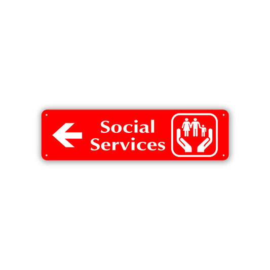 Social Services Left Arrow Aluminum Metal Sign Red