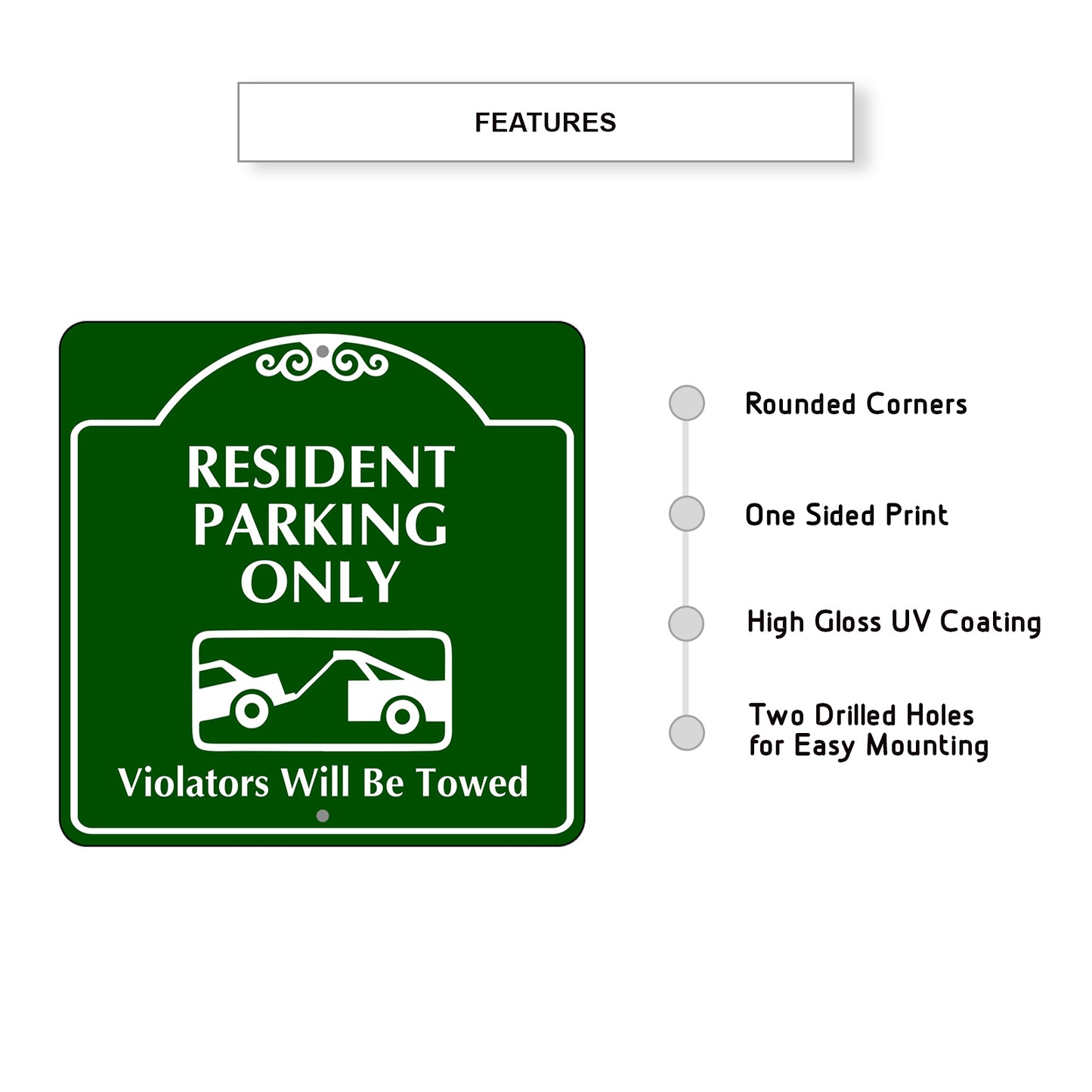 Resident Parking Only Violators Will Be Towed Square Aluminum Metal Sign