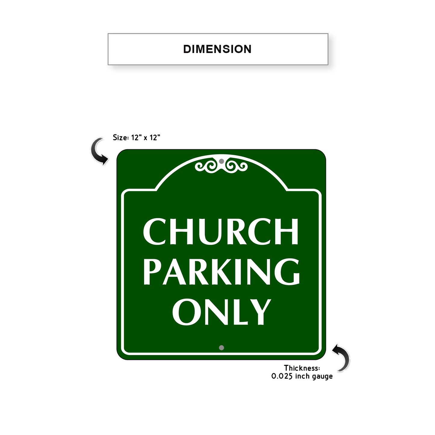 Church Parking Only Square Aluminum Metal Sign