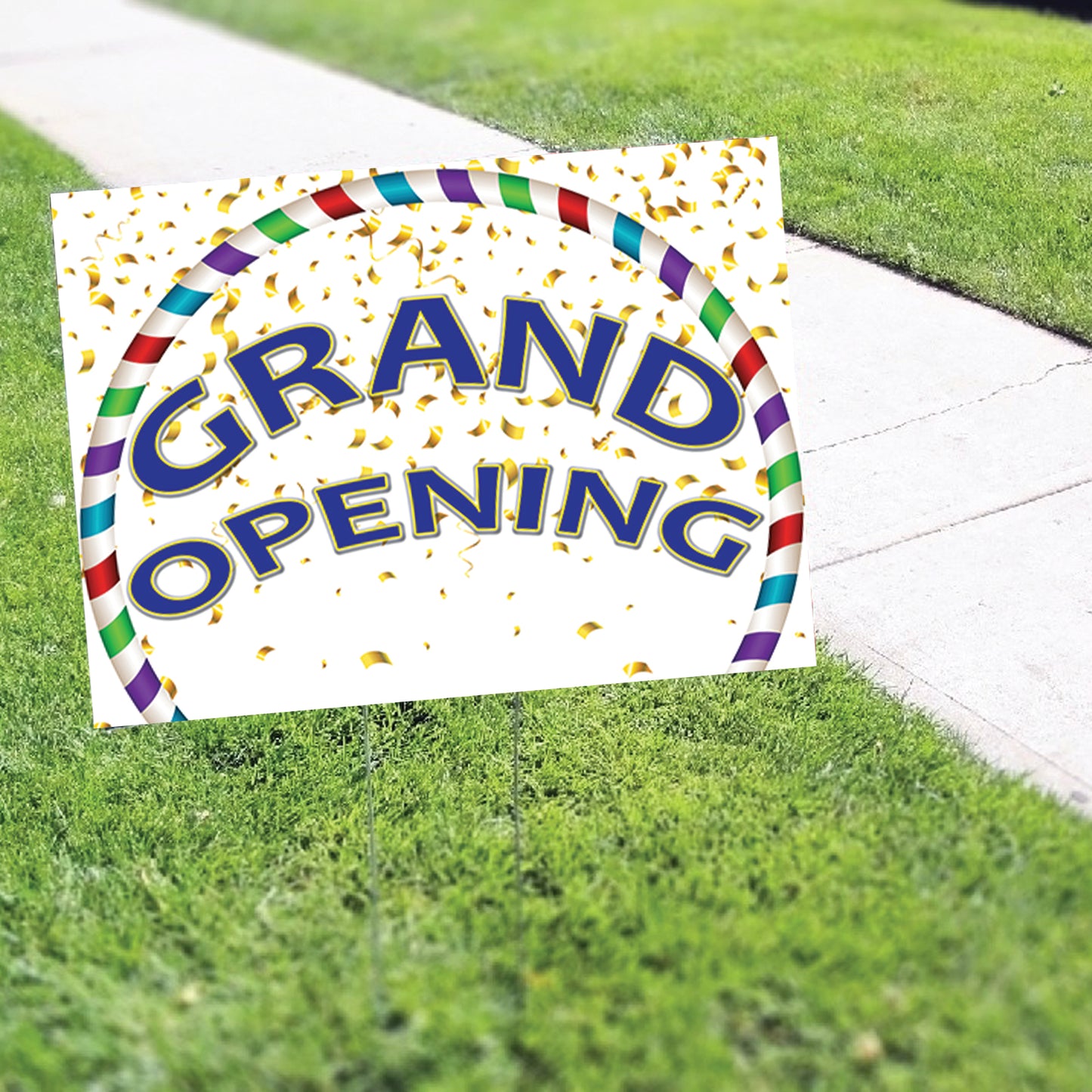 Grand Opening With Rainbow Coroplast Printed Yard Sign