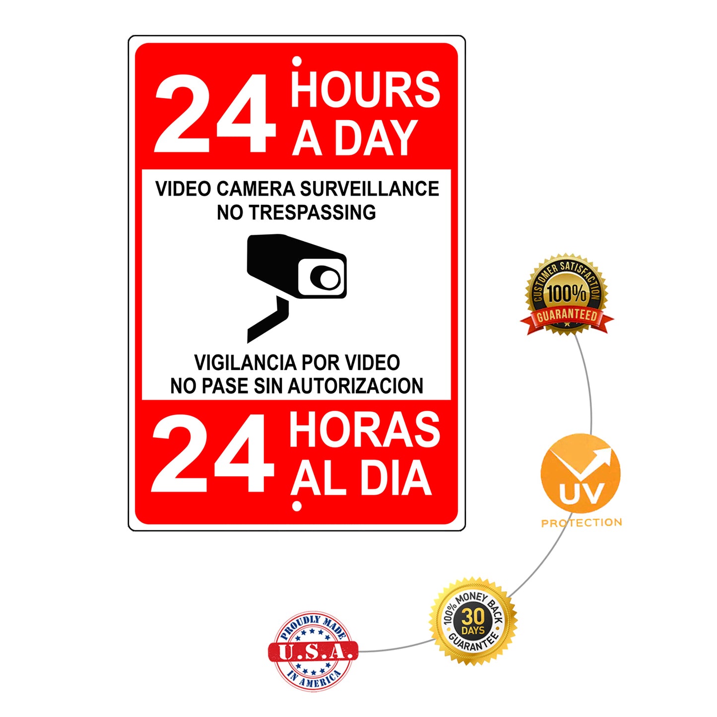24 hours video camera surveillance no trespassing aluminum metal sign