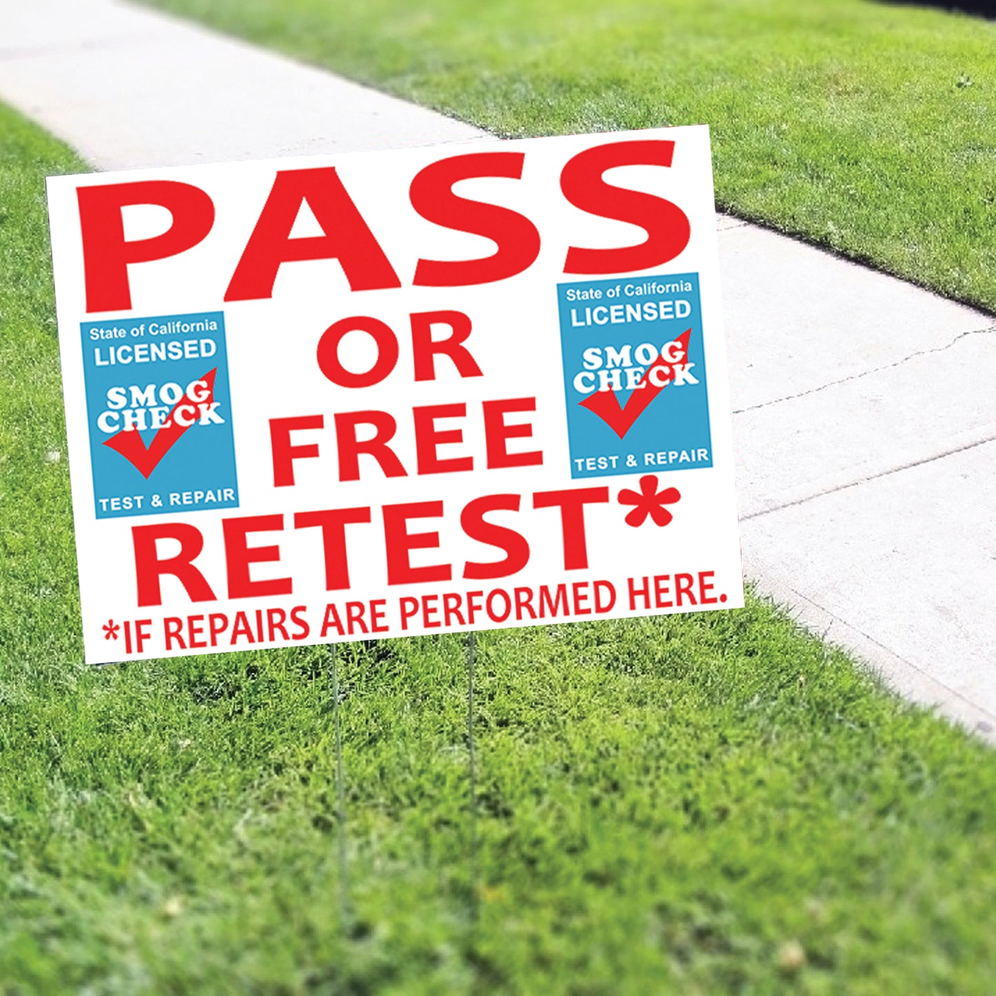 Pass Or Free Retest Smog Check Coroplast Yard Sign