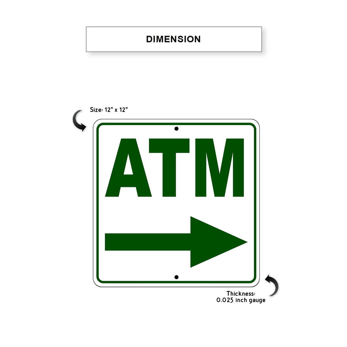 ATM Right Side ATM Directional Metal Sign Dimension