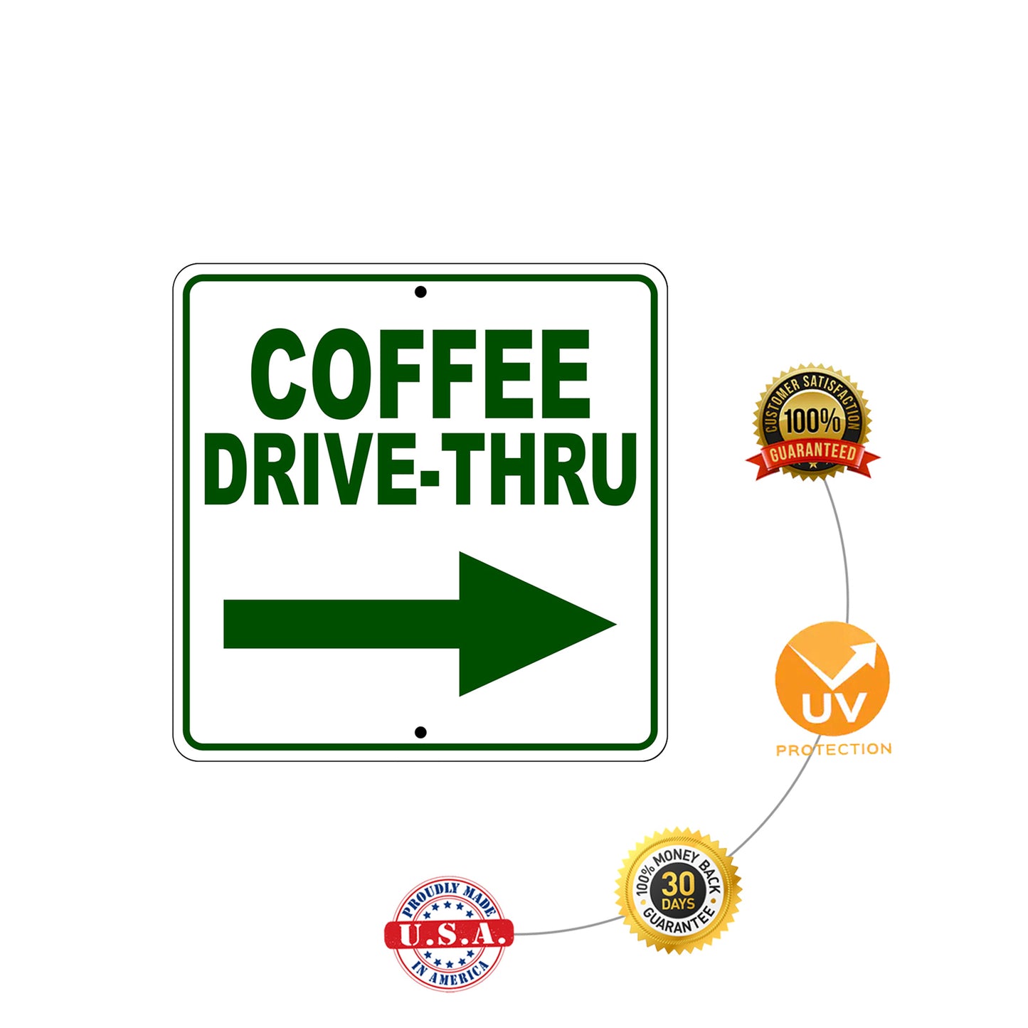 Coffee Drive-Thru Right Side Directional Metal Sign Protection