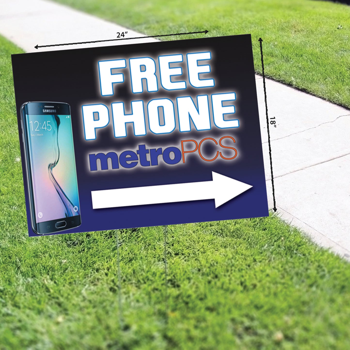 Free Phone Metro PCS Right Arrow Coroplast Yard Sign