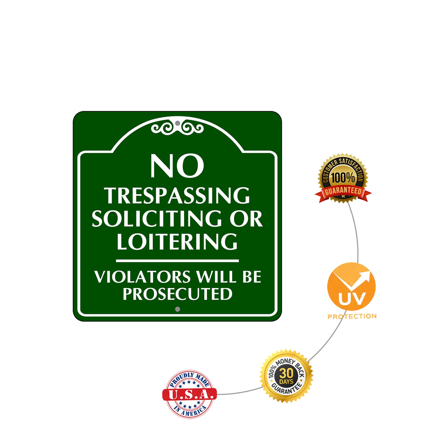 No Trespassing Soliciting or Loitering Metal Sign Protection