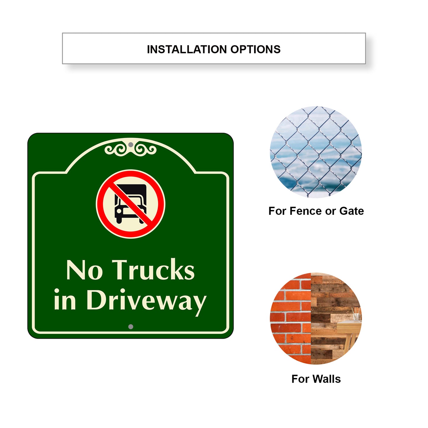 No Trucks in Driveway Square Sign Installation Options