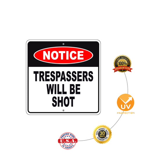 Notice Trespassers Will Be Shot Sign Plate