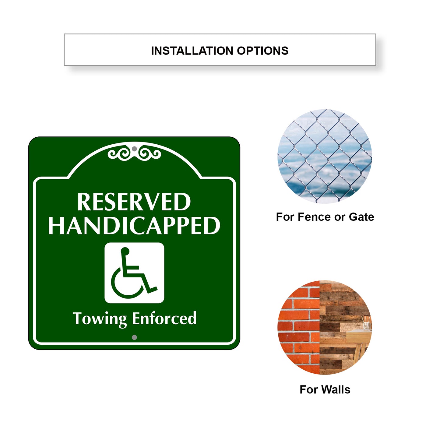 Reserved Handicapped Towing Enforced Square Metal Aluminum Sign Installation Options
