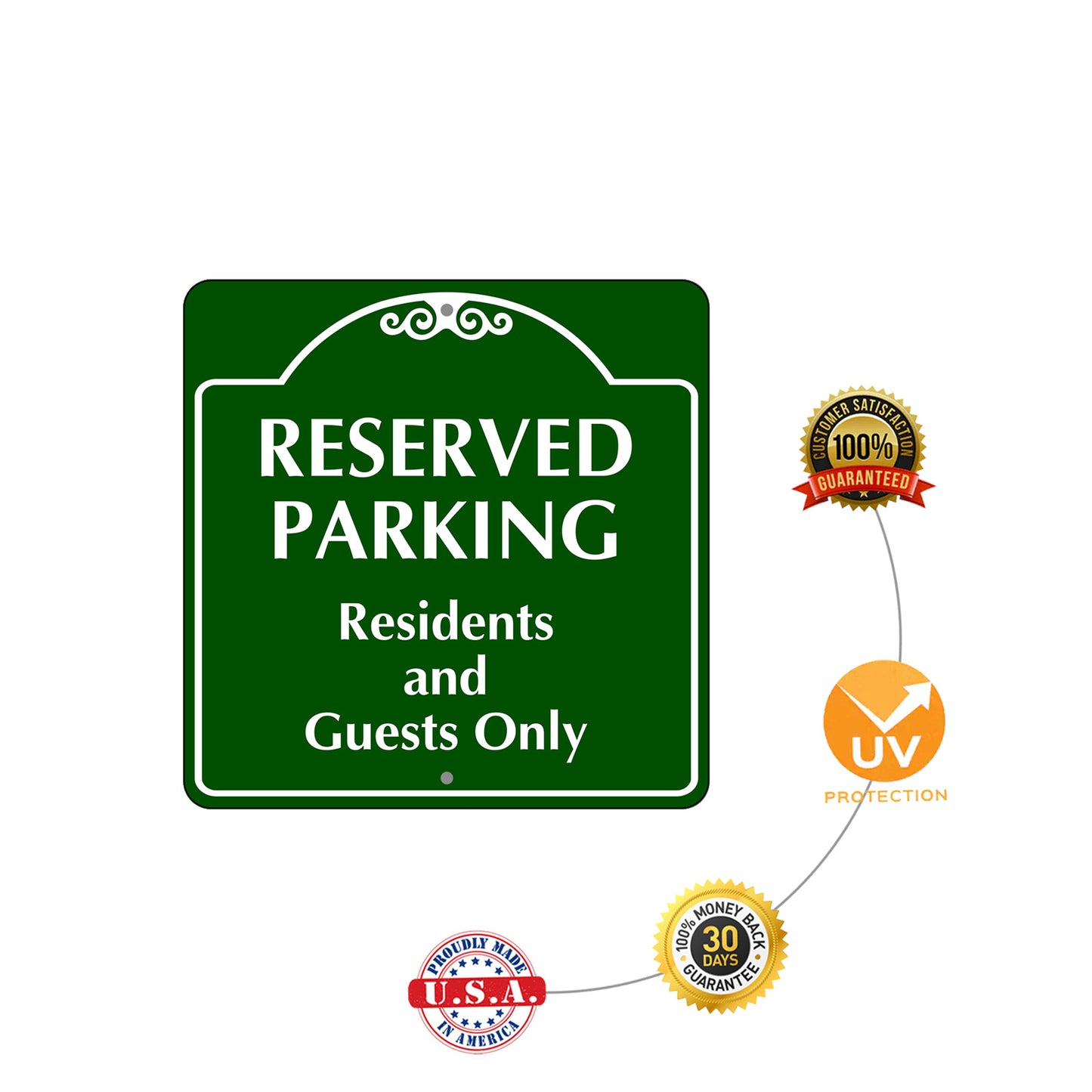 Reserved Parking Residents and Guests Only Square Metal Sign Protections