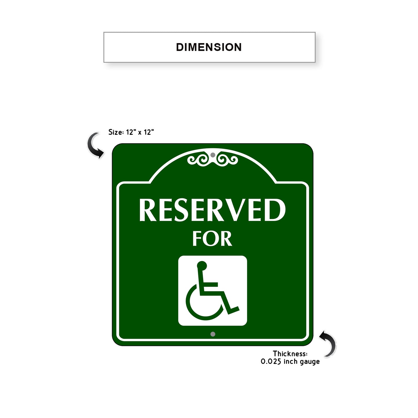Reserved for Handicap Square Colour Metal Sign Dimension