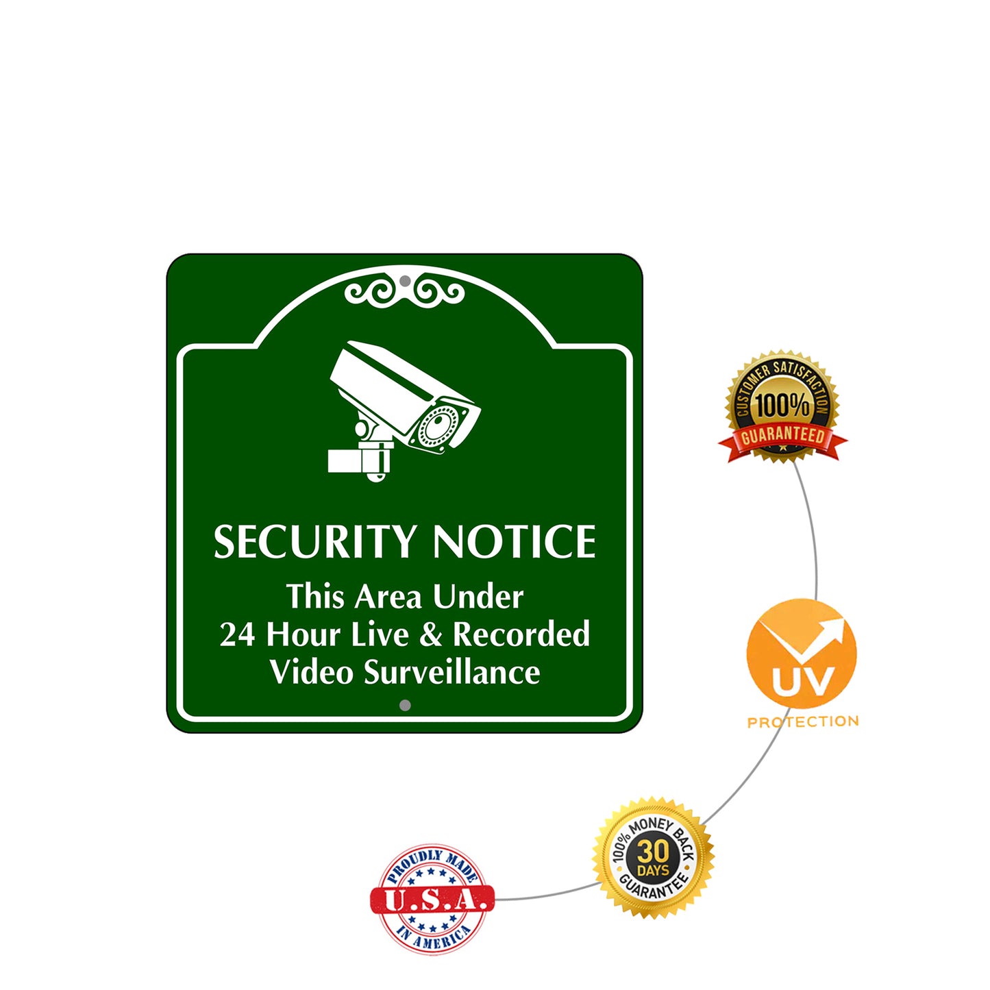Security Notice This Area Under 24 Hours Live and Recorded Video Surveillance Metal Sign Plate
