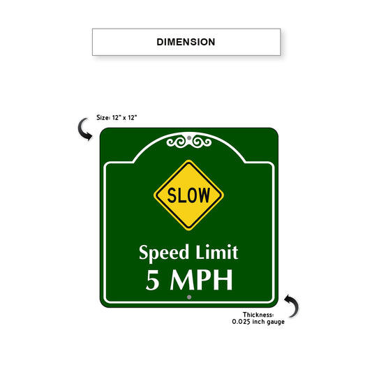 Speed Limit 5 MPH Square Aluminum Sign Dimension