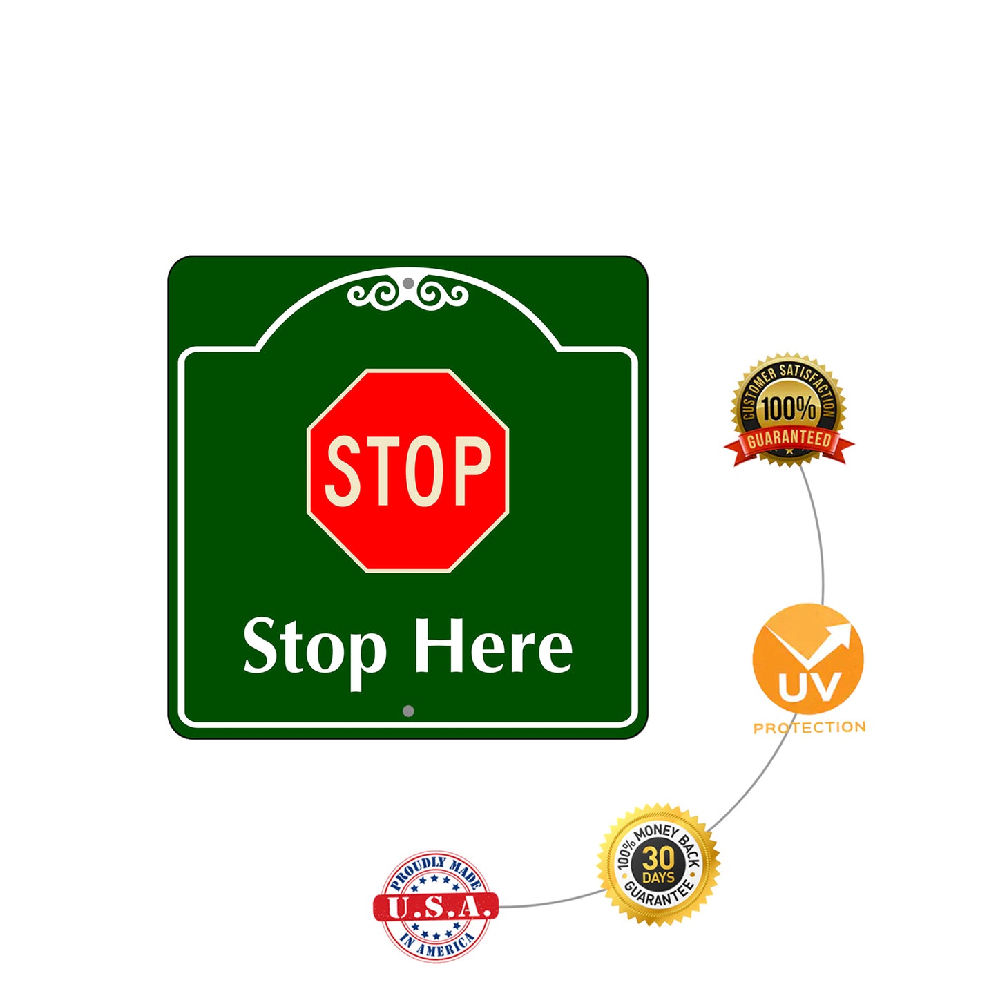 Stop Here Square Aluminum Metal Sign Installation