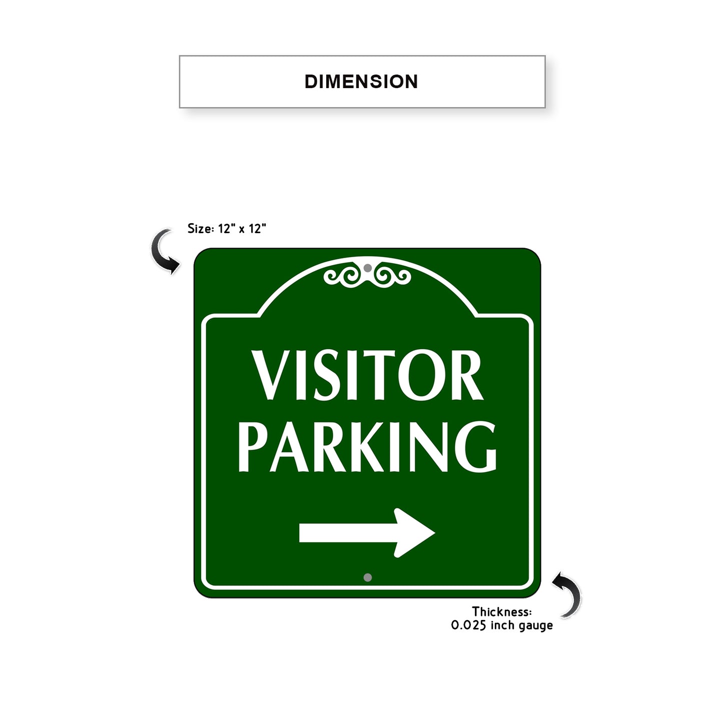Visitor Parking Right Side Square Metal Sign Dimension