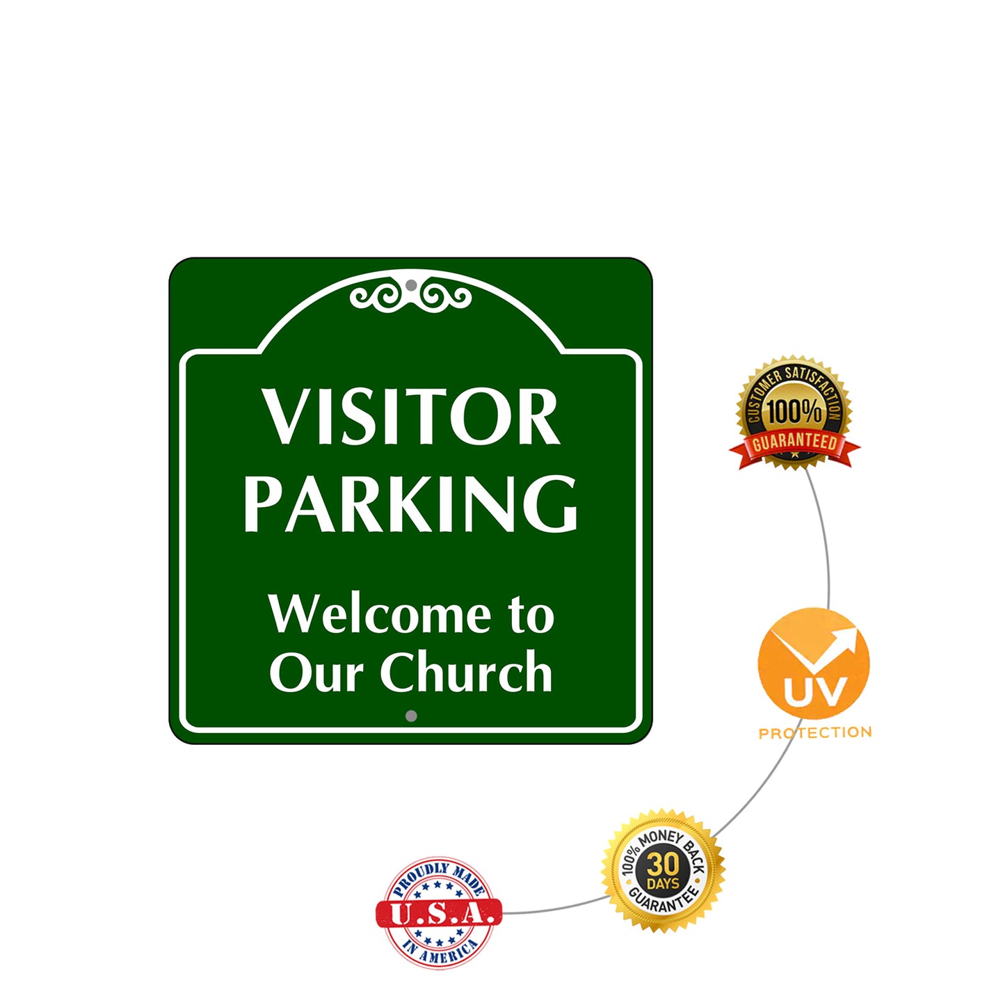 Visitor Parking Welcome to Our Church Square Metal Sign Protection
