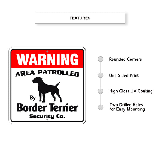 Warning Area Patrolled By Border Terrier Sign Features