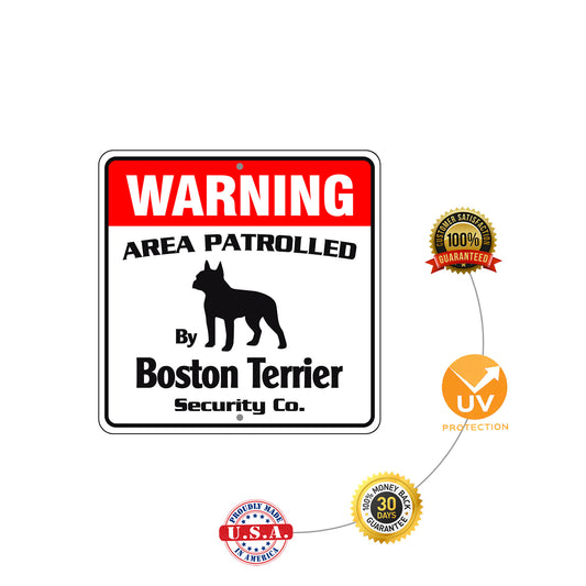 Warning Area Patrolled By Boston Terrier Sign Plate